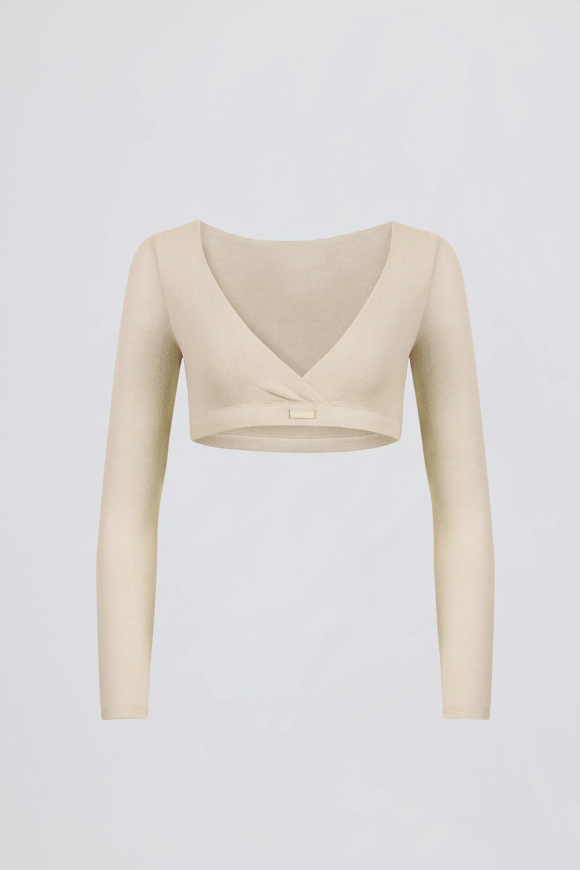 Brushed Jersey Wrap Crop Top in Ecru