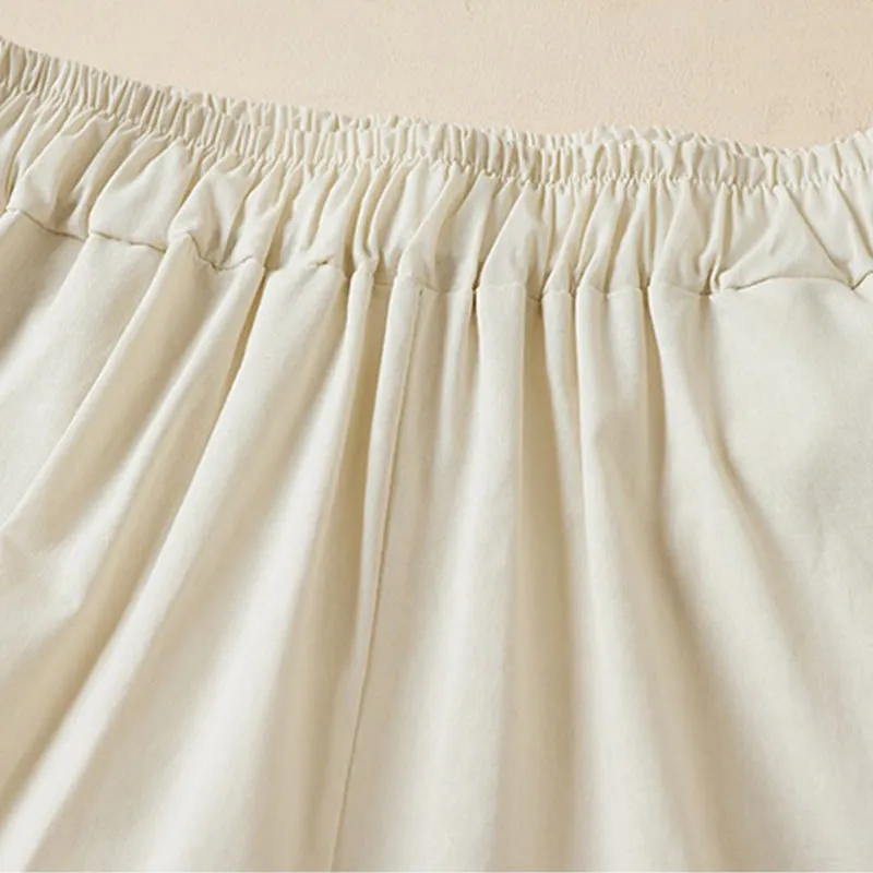Buddha Stones Casual Plain Frog-Button 7-8 Length Cropped Pants Women's Cotton Linen Harem Pants With Pockets