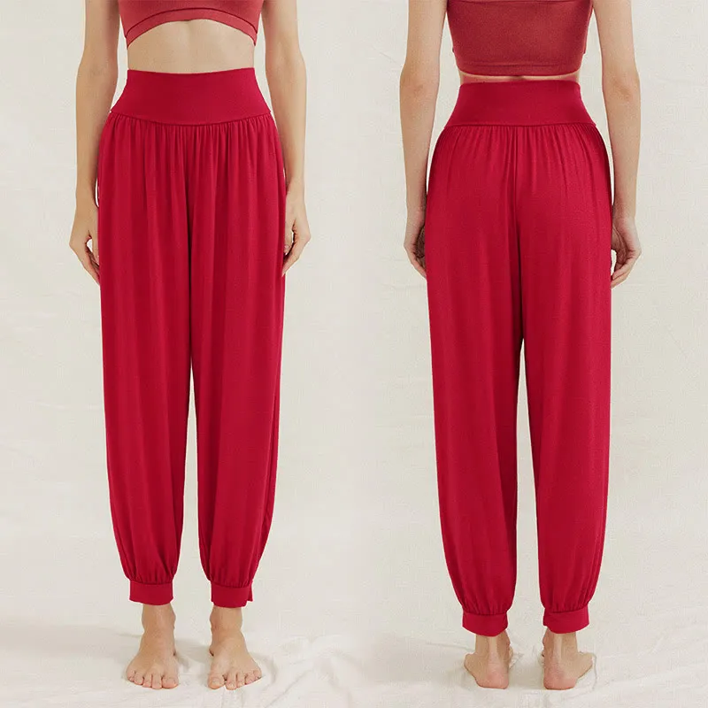 Buddha Stones Casual Plain High Waist Tummy Control Women's Leica Harem Pants With Pockets