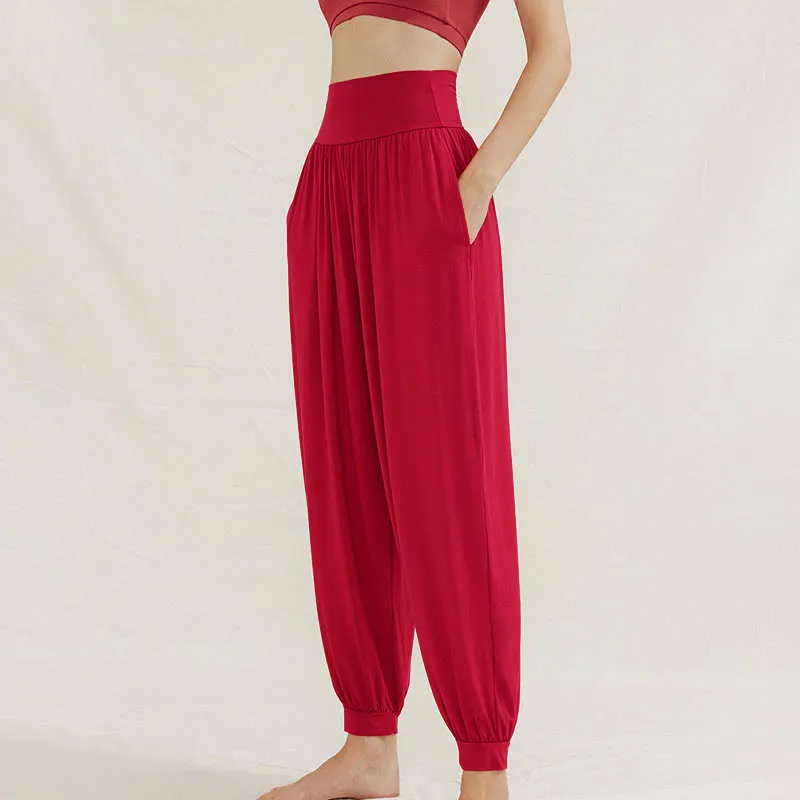 Buddha Stones Casual Plain High Waist Tummy Control Women's Leica Harem Pants With Pockets