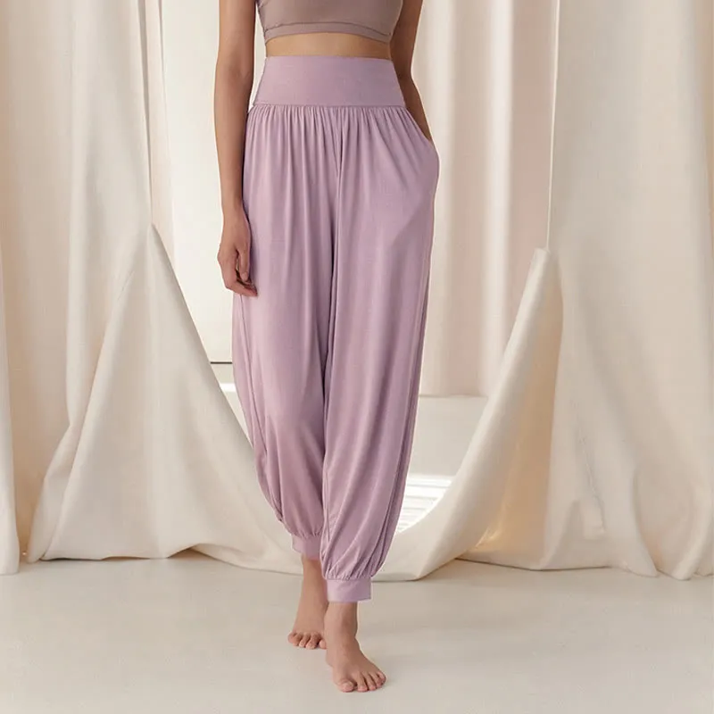 Buddha Stones Casual Plain High Waist Tummy Control Women's Leica Harem Pants With Pockets