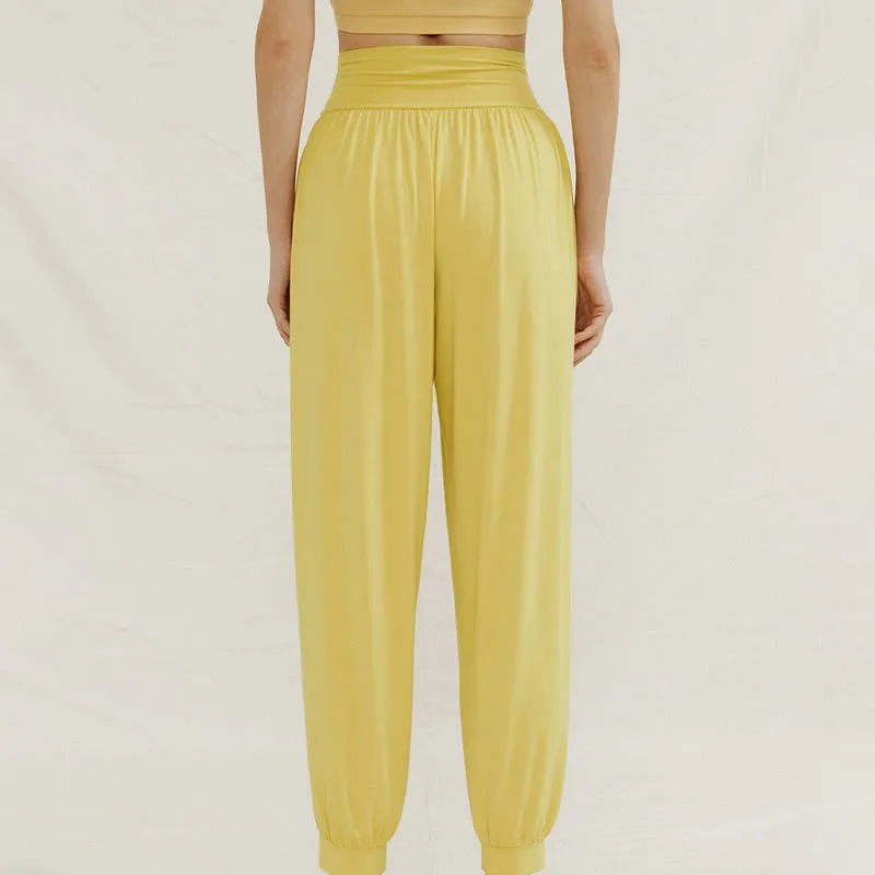 Buddha Stones Casual Plain High Waist Tummy Control Women's Leica Harem Pants With Pockets