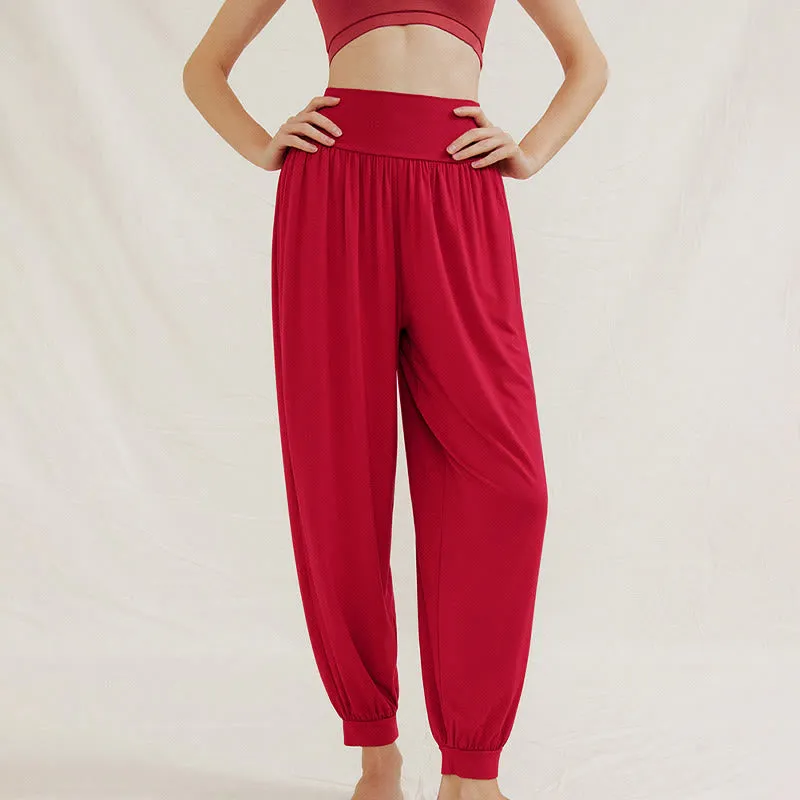 Buddha Stones Casual Plain High Waist Tummy Control Women's Leica Harem Pants With Pockets