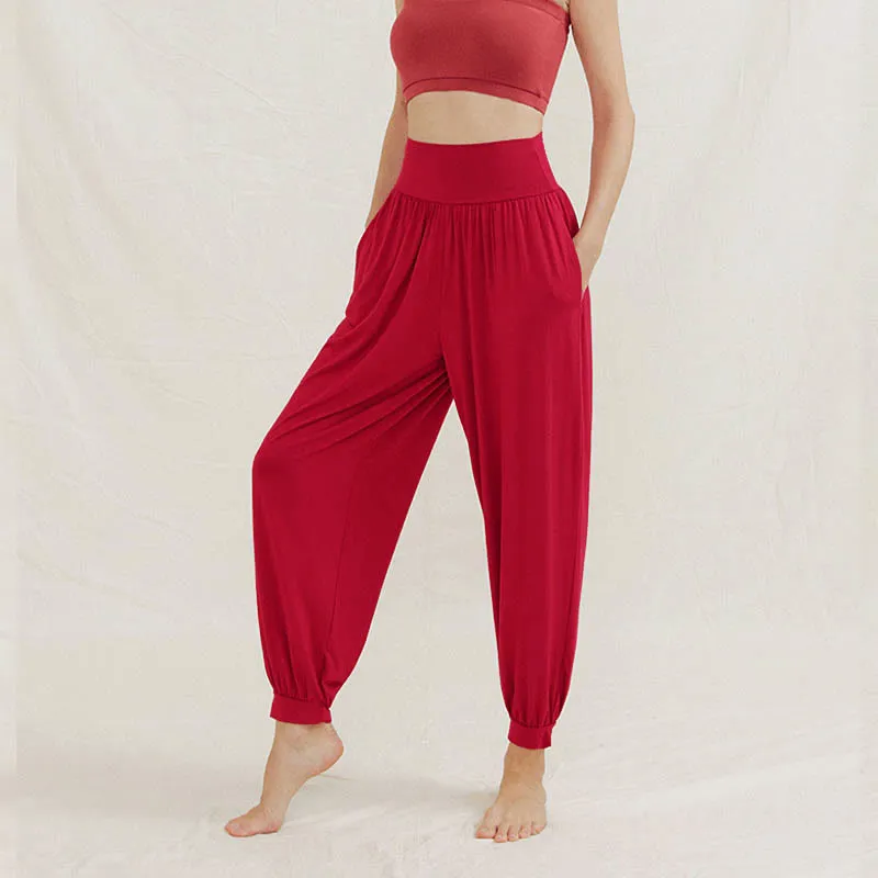 Buddha Stones Casual Plain High Waist Tummy Control Women's Leica Harem Pants With Pockets