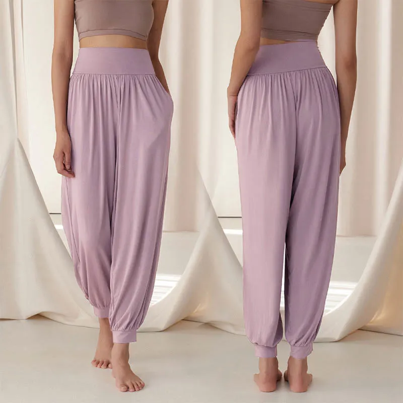 Buddha Stones Casual Plain High Waist Tummy Control Women's Leica Harem Pants With Pockets
