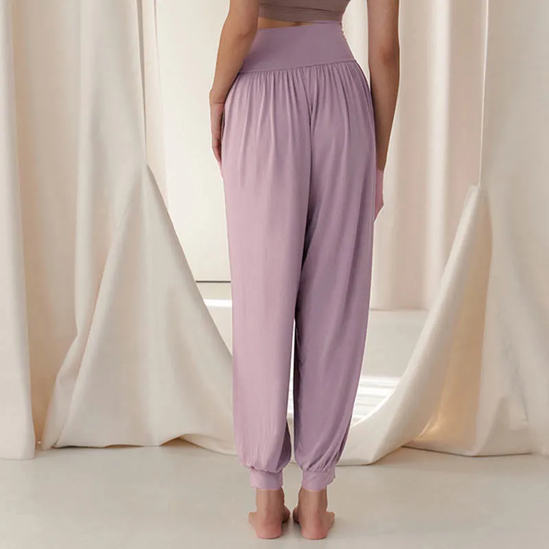 Buddha Stones Casual Plain High Waist Tummy Control Women's Leica Harem Pants With Pockets