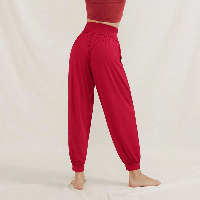 Buddha Stones Casual Plain High Waist Tummy Control Women's Leica Harem Pants With Pockets