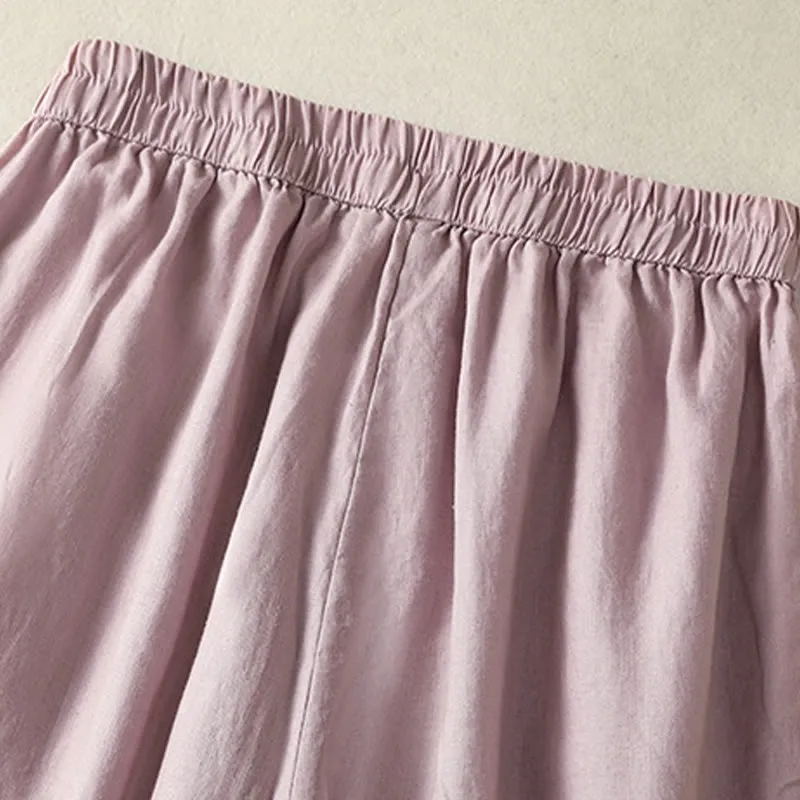 Buddha Stones Casual Plain Lace Side Design 7-8 Length Cotton Linen Women's Harem Pants With Pockets