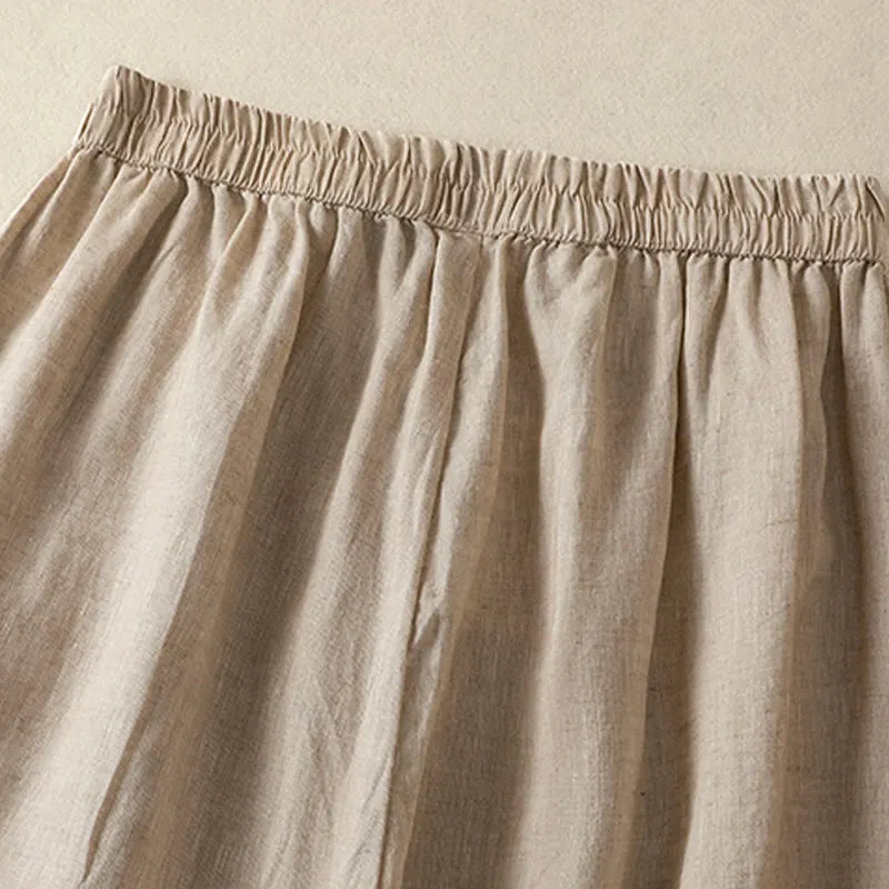 Buddha Stones Casual Plain Lace Side Design 7-8 Length Cotton Linen Women's Harem Pants With Pockets