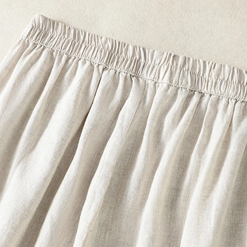 Buddha Stones Casual Plain Lace Side Design 7-8 Length Cotton Linen Women's Harem Pants With Pockets
