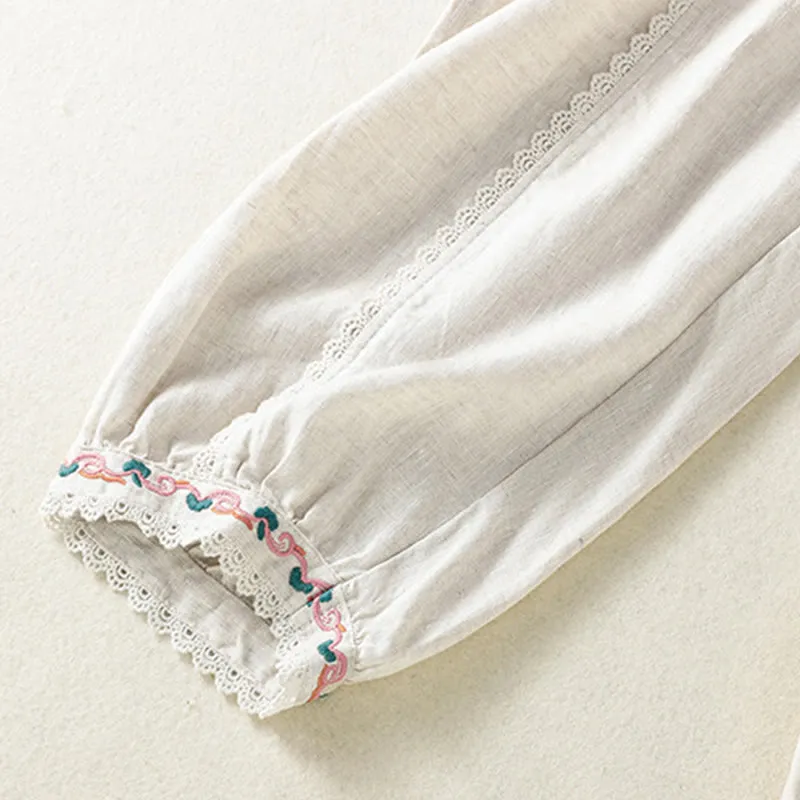 Buddha Stones Casual Plain Lace Side Design 7-8 Length Cotton Linen Women's Harem Pants With Pockets