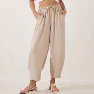 Buddha Stones Casual Plain Loose Drawstring Women's Polyester 7/8 Length Pants  With Pockets