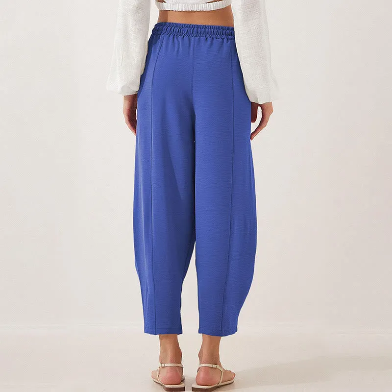 Buddha Stones Casual Plain Loose Drawstring Women's Polyester 7/8 Length Pants  With Pockets