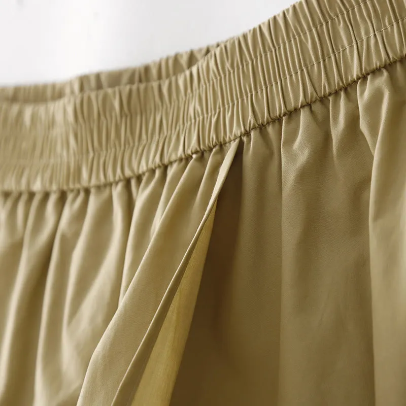 Buddha Stones Irregular Casual Plain 7-8 Length Cotton Linen Women's Wide Leg Pants