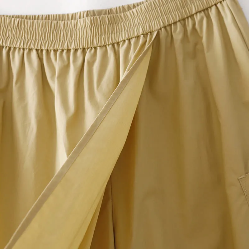 Buddha Stones Irregular Casual Plain 7-8 Length Cotton Linen Women's Wide Leg Pants