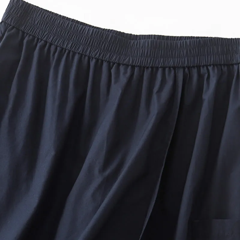 Buddha Stones Irregular Casual Plain 7-8 Length Cotton Linen Women's Wide Leg Pants