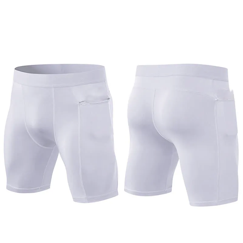 Buddha Stones Men's Tight Stretch High Elasticity Quick Dry Sports Shorts With Zipper Pockets