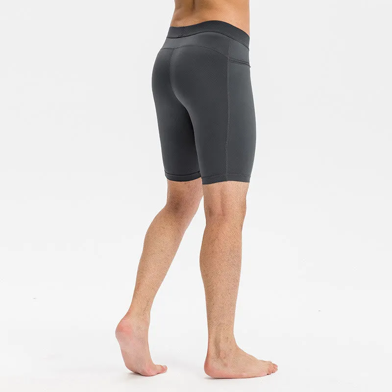 Buddha Stones Men's Tight Stretch High Elasticity Quick Dry Sports Shorts With Zipper Pockets