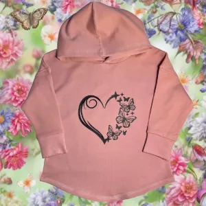 Butterfly Heart Graphic Design on Rose Pink Hooded T-shirt