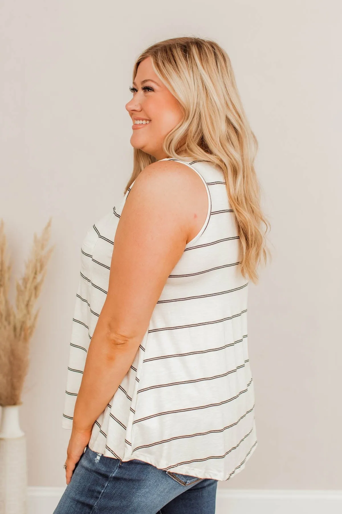 Call It A Day Striped Tank- Ivory