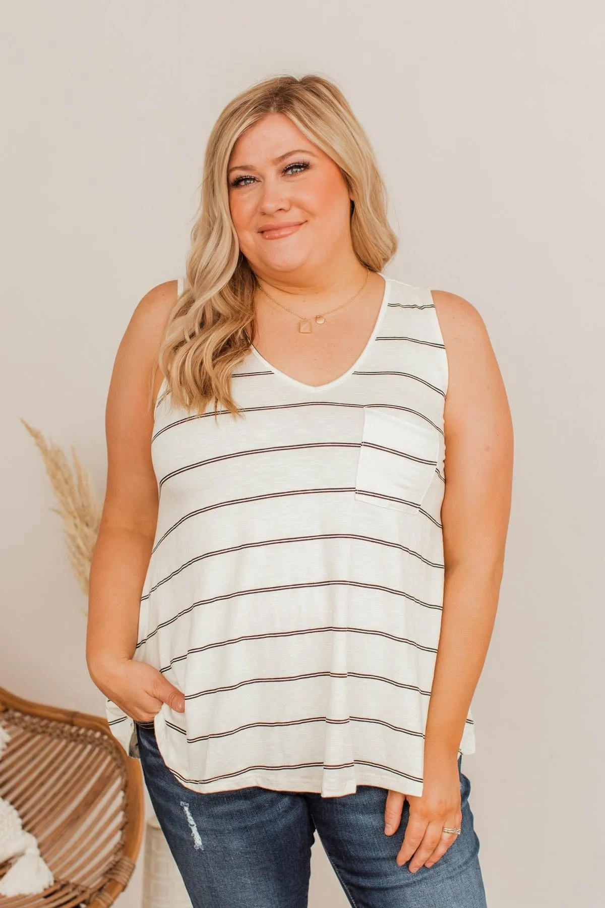 Call It A Day Striped Tank- Ivory