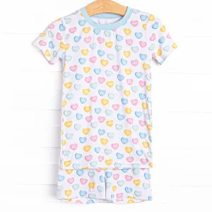 Candy Hearts Bamboo Pajama Short Set, Blue