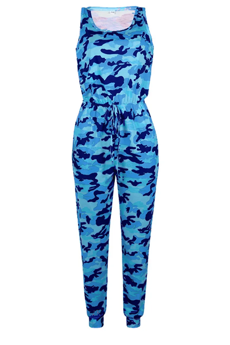 Casual Camouflage Print Patchwork O Neck Harlan Jumpsuits(5 Colors)