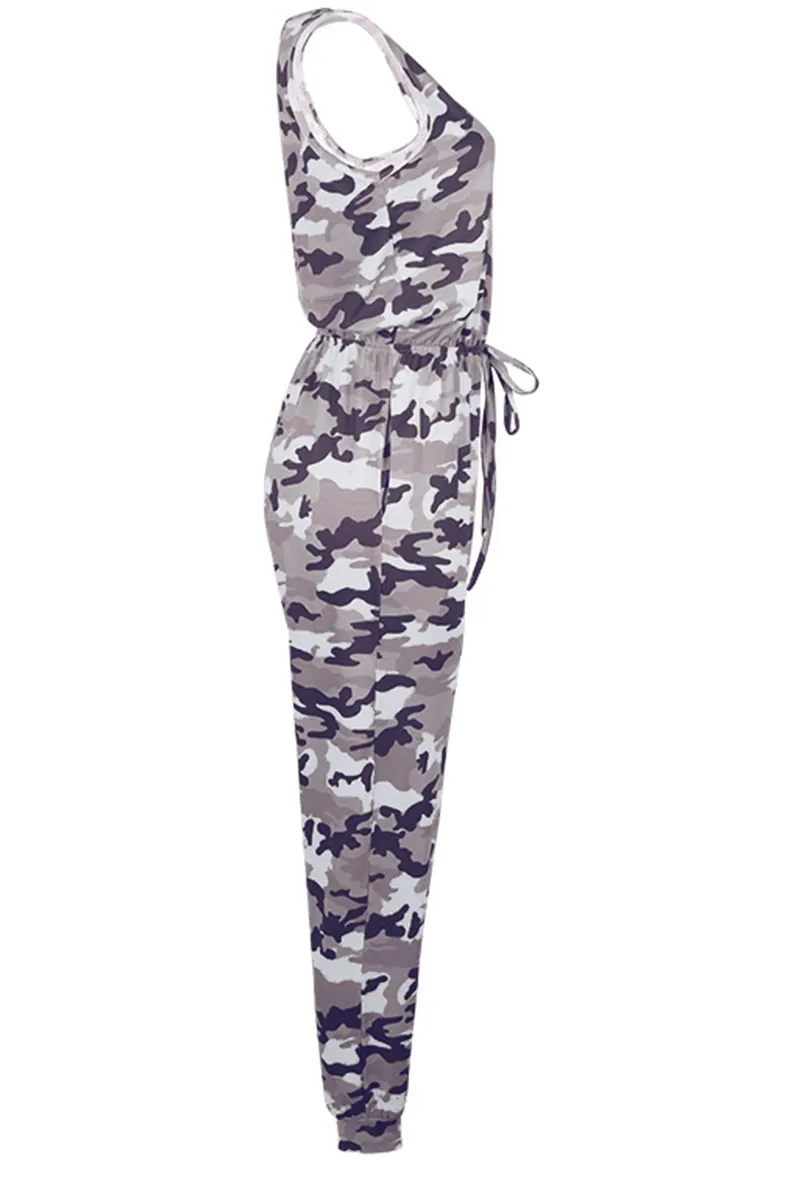 Casual Camouflage Print Patchwork O Neck Harlan Jumpsuits(5 Colors)