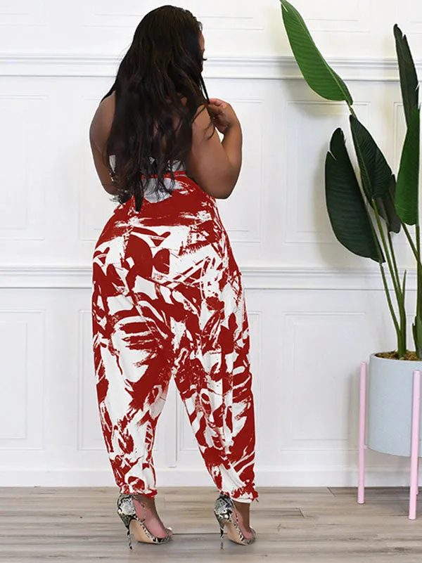 Casual Print Halter Backless Jumpsuits