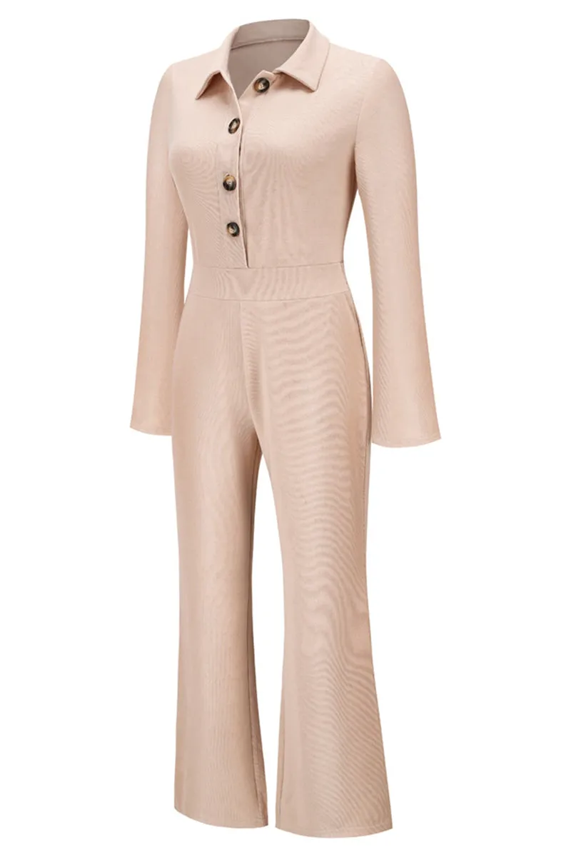 Casual Solid Buttons Turndown Collar Regular Jumpsuits(4 Colors)