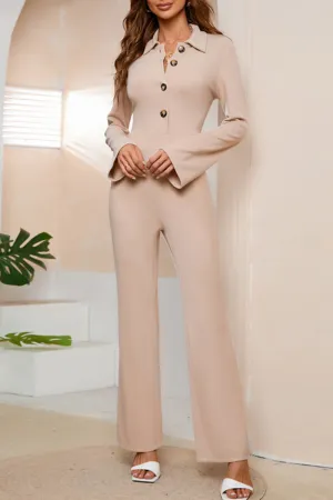 Casual Solid Buttons Turndown Collar Regular Jumpsuits(4 Colors)