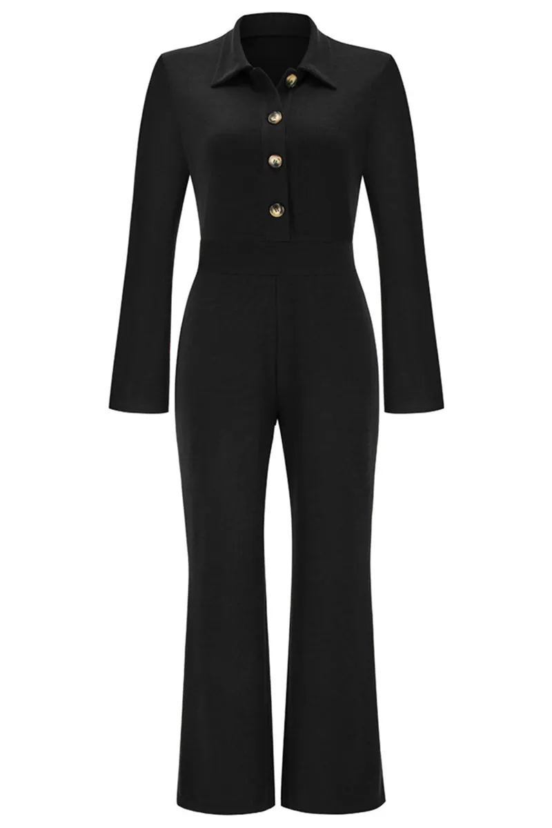 Casual Solid Buttons Turndown Collar Regular Jumpsuits(4 Colors)