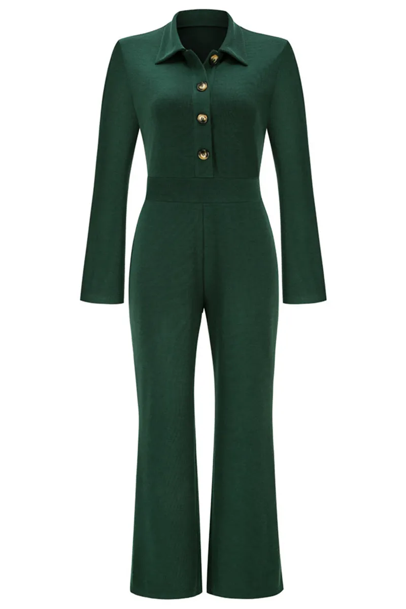 Casual Solid Buttons Turndown Collar Regular Jumpsuits(4 Colors)