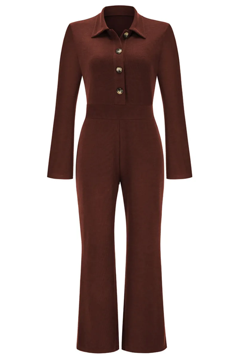 Casual Solid Buttons Turndown Collar Regular Jumpsuits(4 Colors)