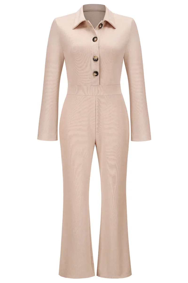 Casual Solid Buttons Turndown Collar Regular Jumpsuits(4 Colors)