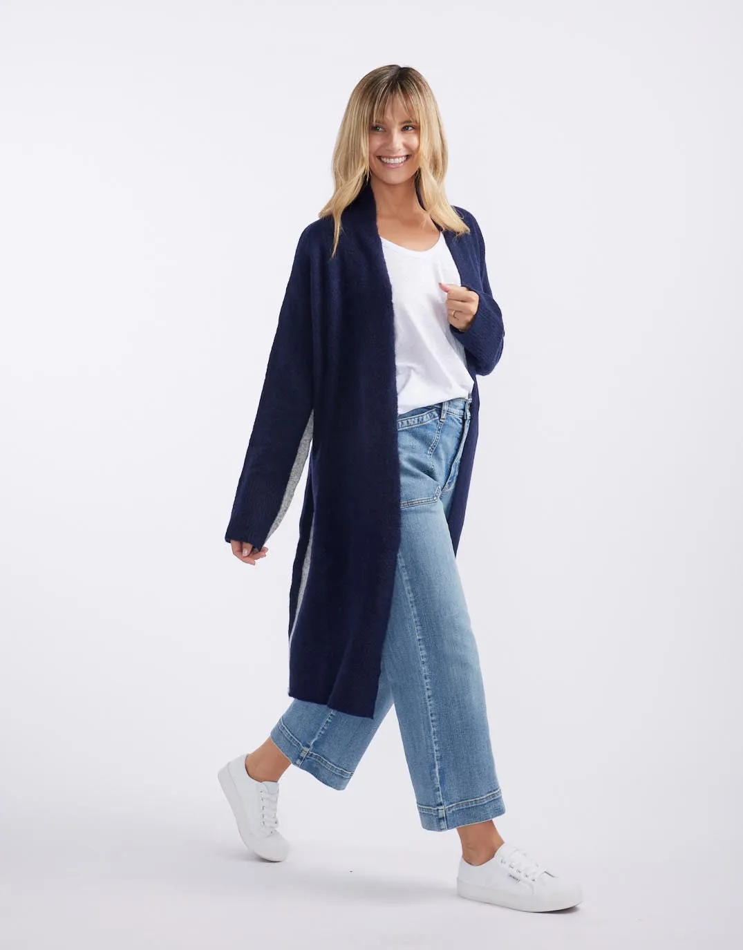 Chalet Longline Cardigan - French Navy/Grey