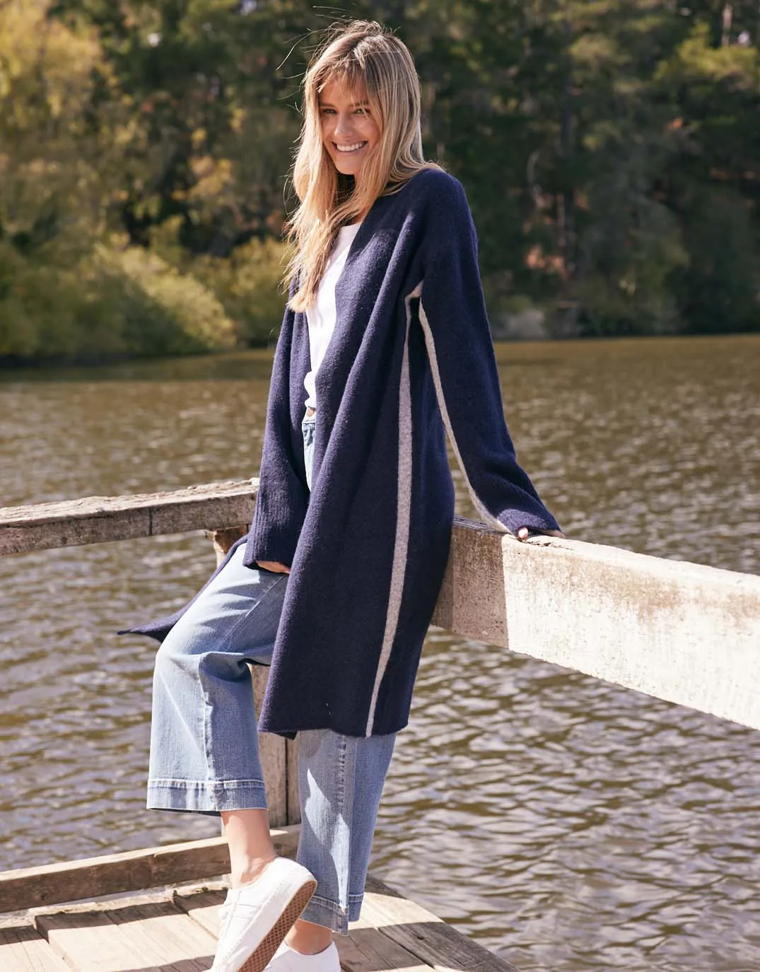 Chalet Longline Cardigan - French Navy/Grey