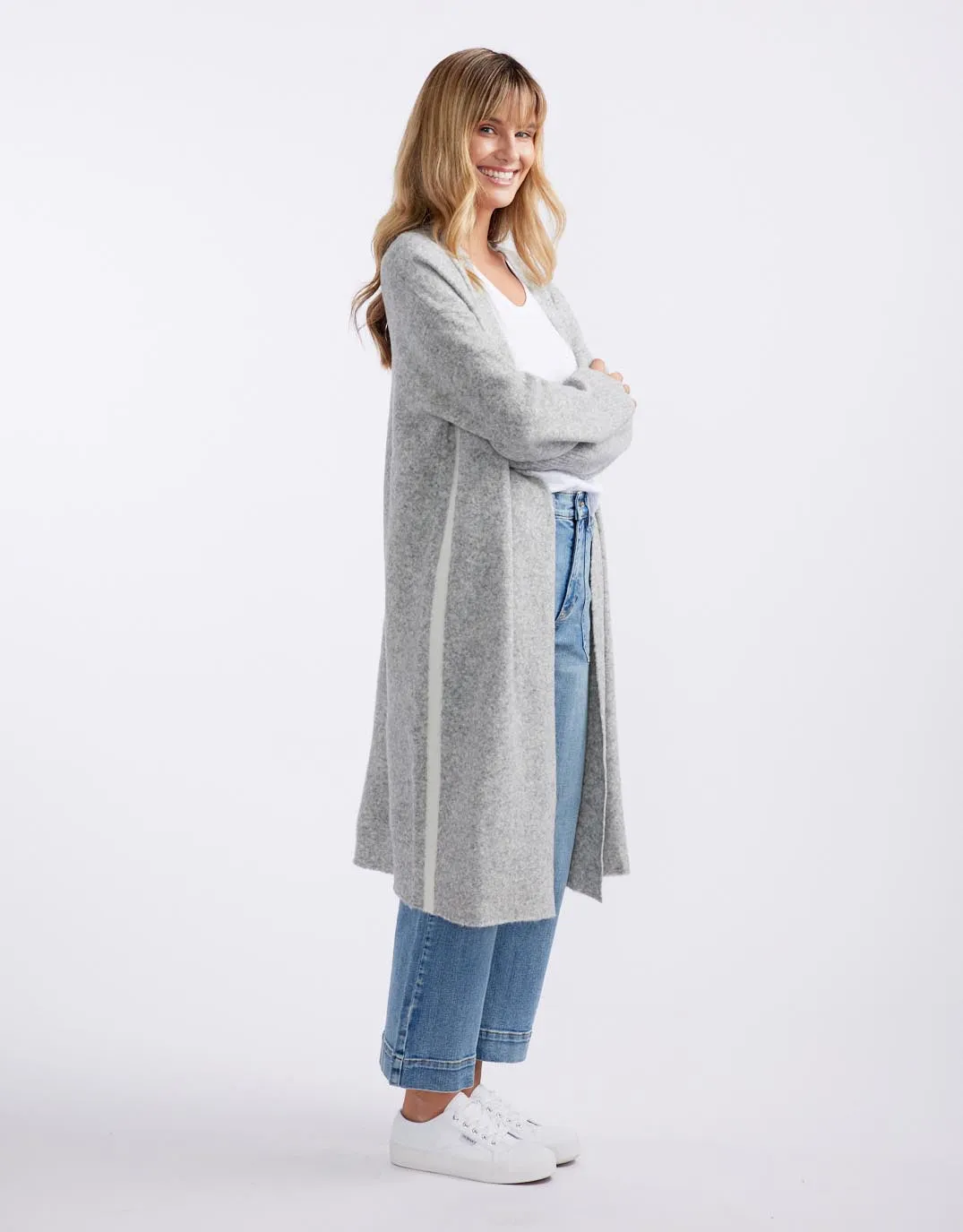 Chalet Longline Cardigan - Grey Marle/White
