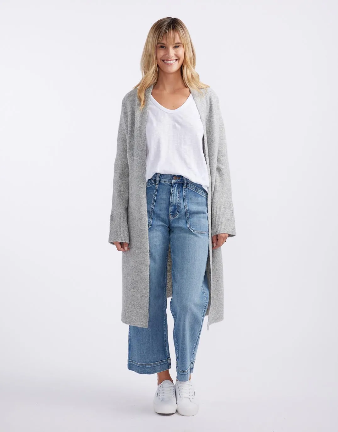 Chalet Longline Cardigan - Grey Marle/White