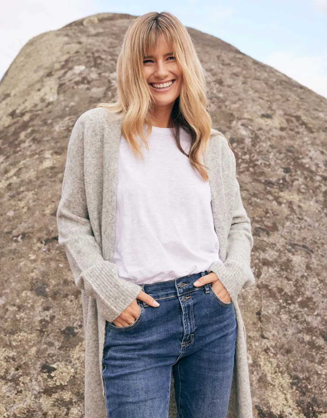 Chalet Longline Cardigan - Grey Marle/White