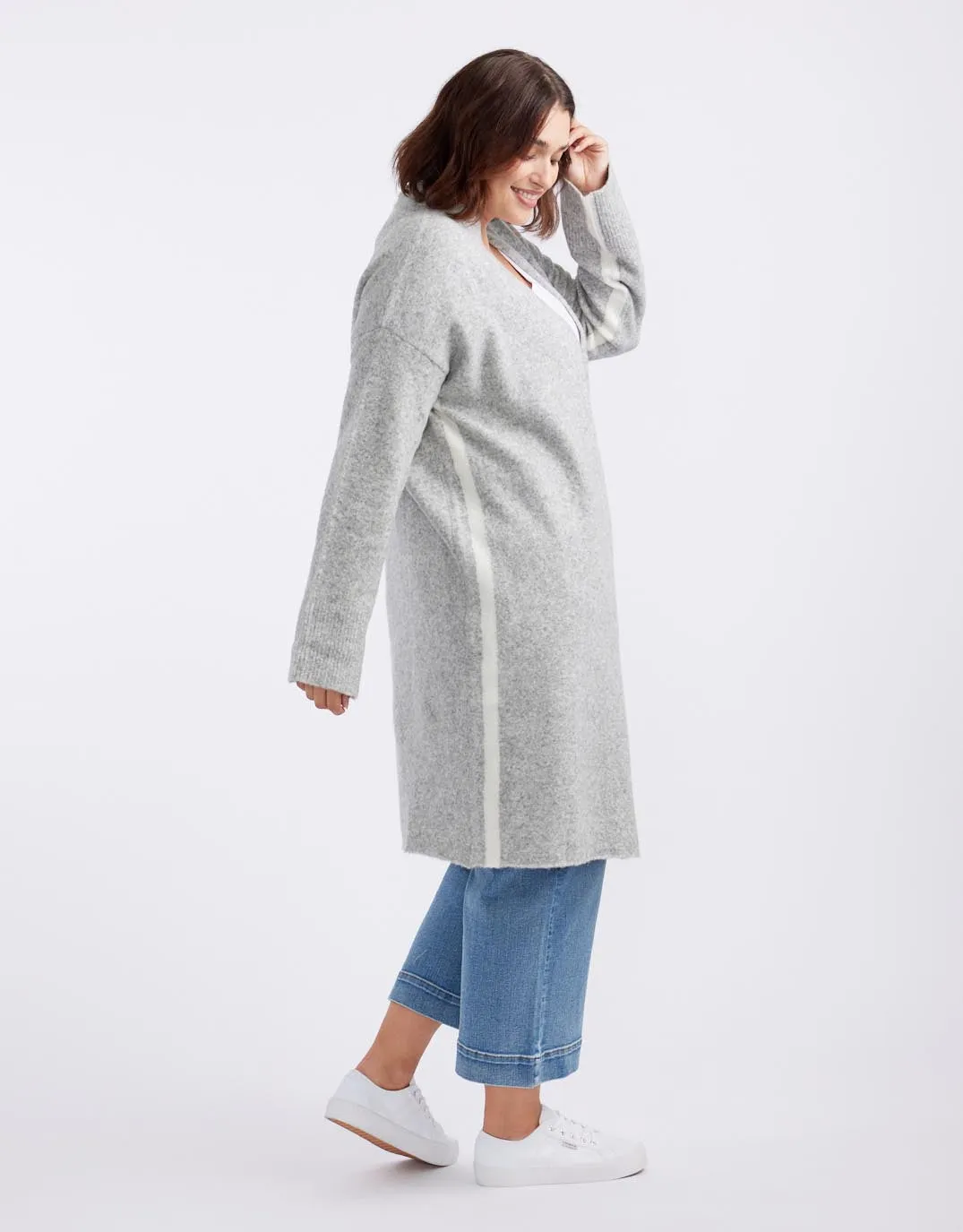 Chalet Longline Cardigan - Grey Marle/White