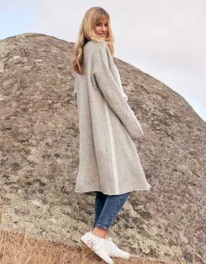 Chalet Longline Cardigan - Grey Marle/White