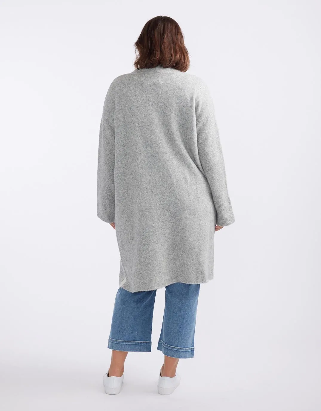 Chalet Longline Cardigan - Grey Marle/White