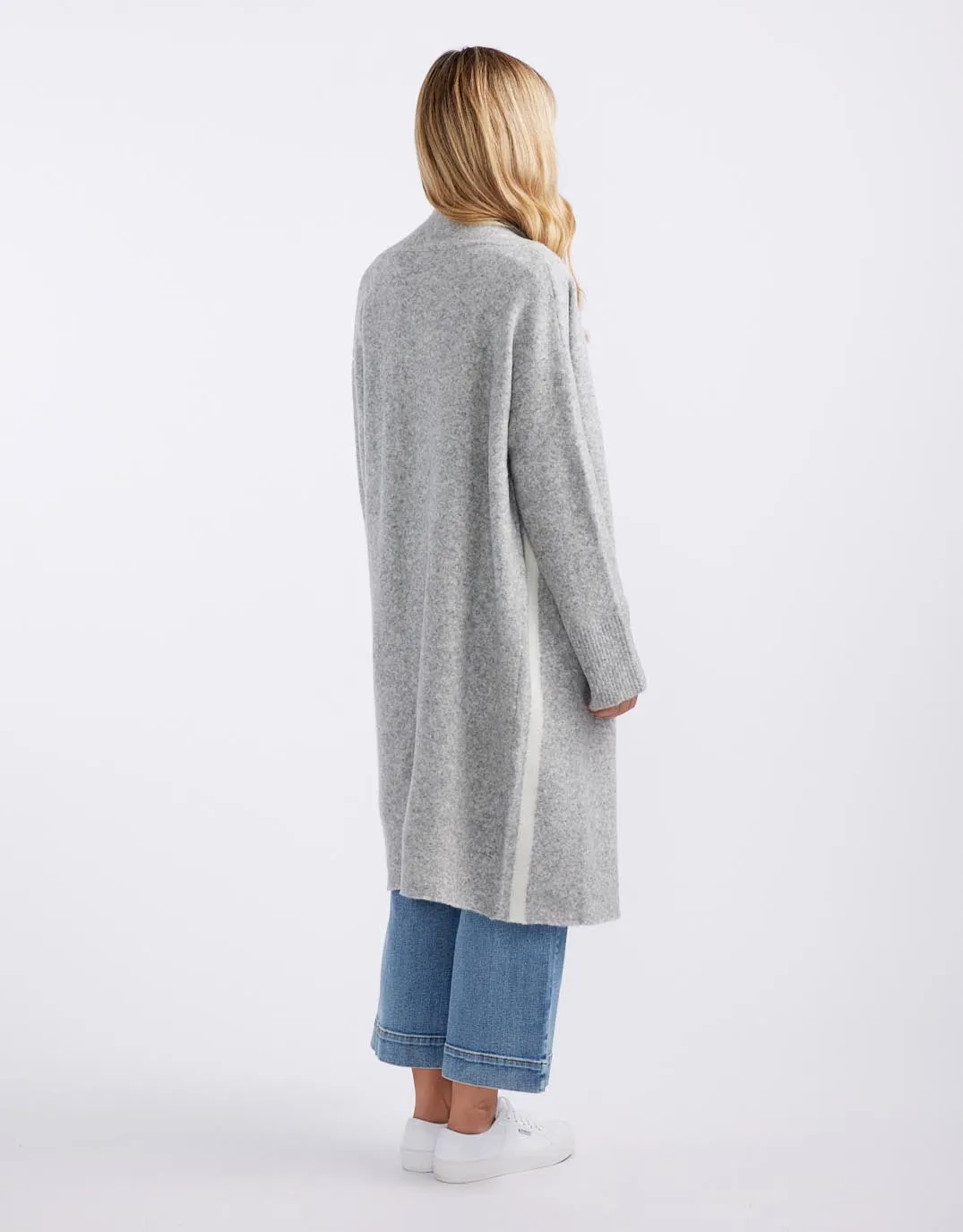 Chalet Longline Cardigan - Grey Marle/White