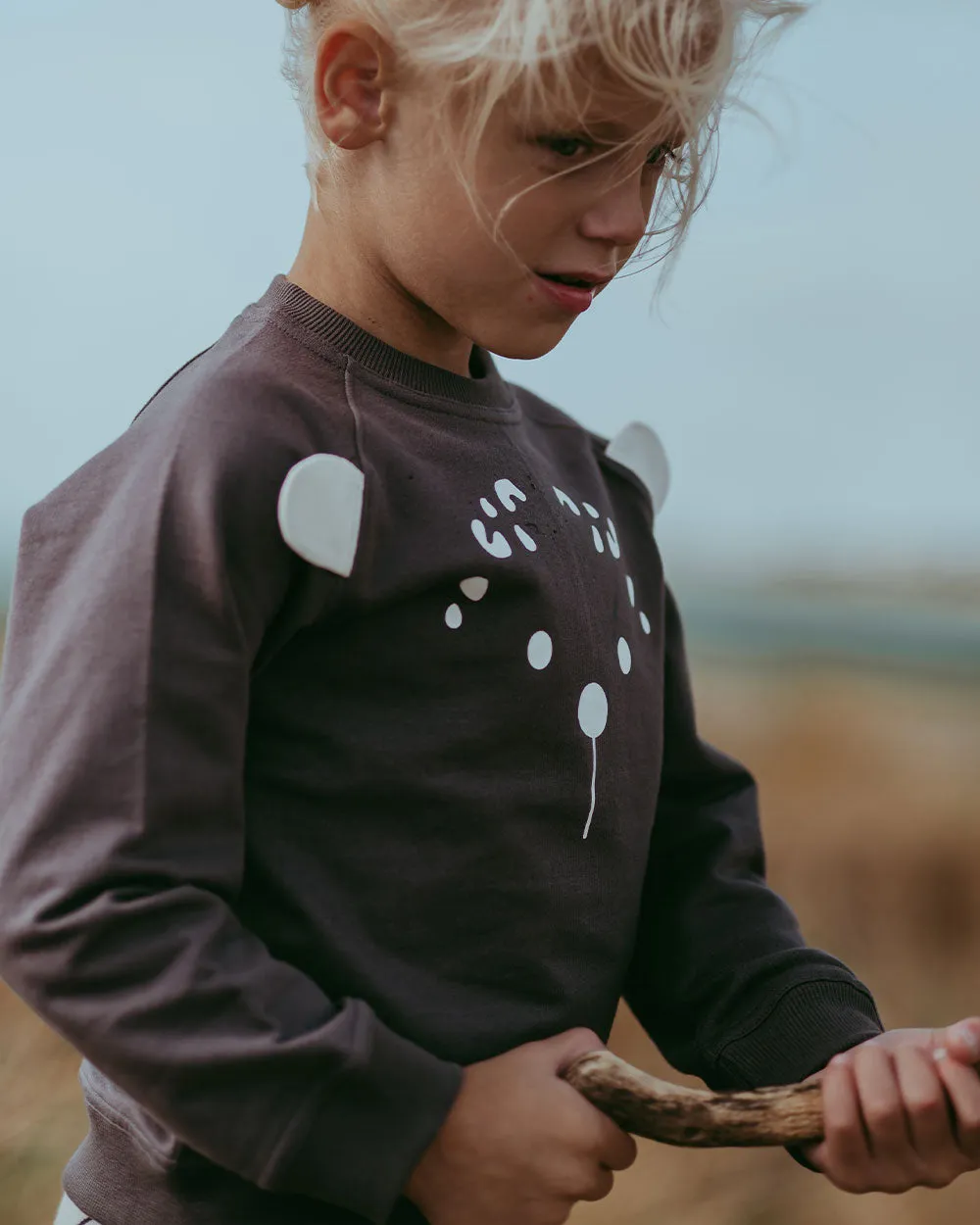 Charcoal Grey Leopard Ears Applique Sweatshirt