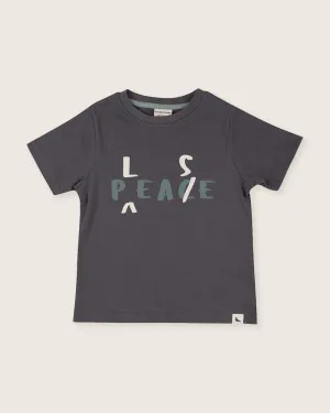 Charcoal Grey Peace Please Slogan Print T-Shirt