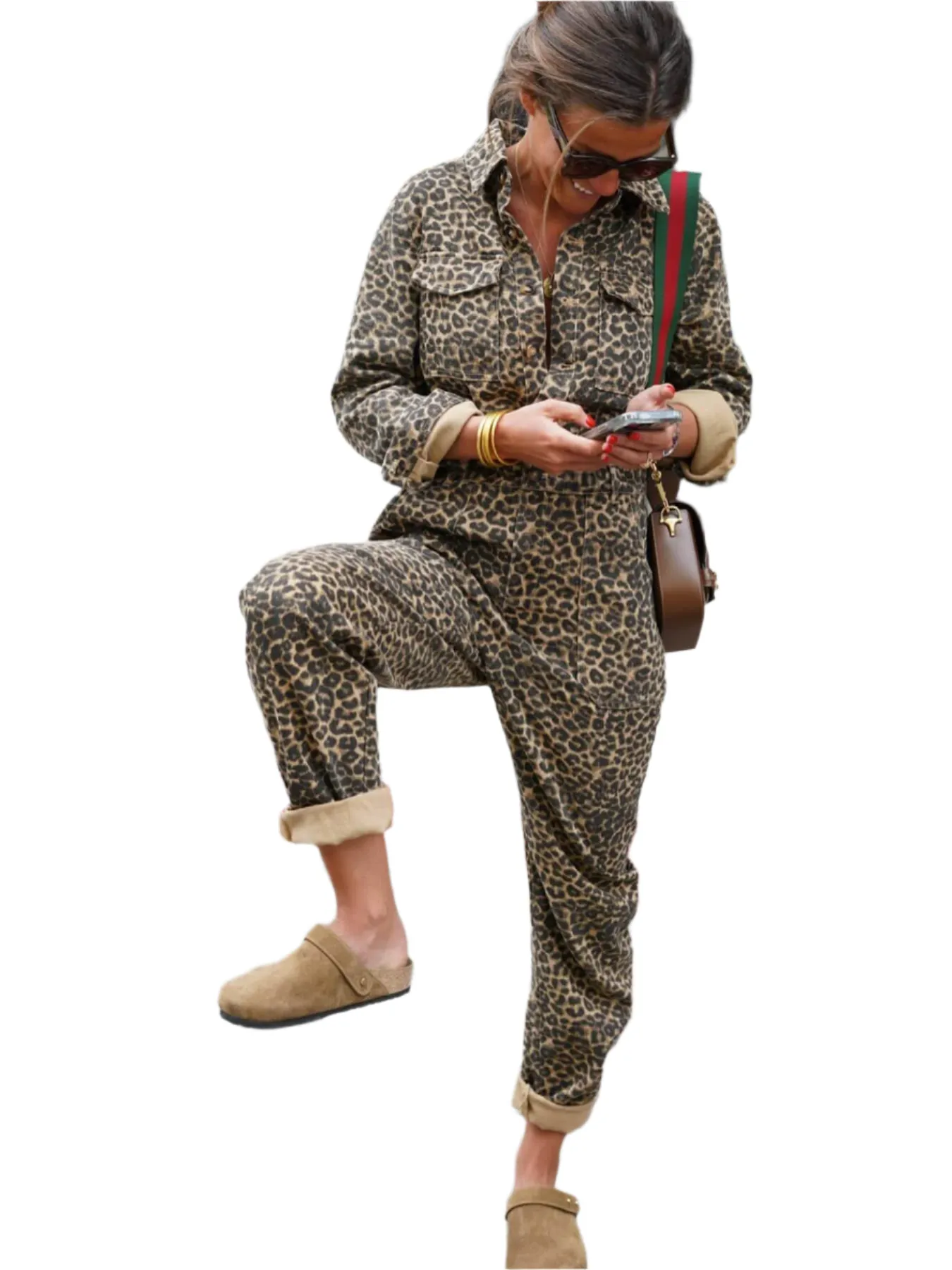 Charlotte – Leopard Print Long Sleeve Jumpsuit for Women