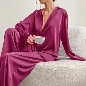 Chic Women's Oversized Silk Pajama Set with Flared Legs