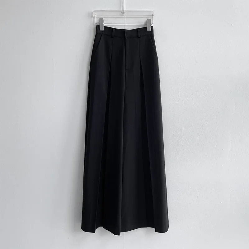 CityHottie - Korean Chic Summer Simple High Waist Pleated Women Wide Leg Pant Solid Color Casual Spring Straight Loose Trouser 2024 New