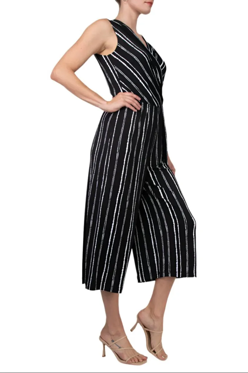 Connected Apparel Surplice Neck Sleeveless Faux Tie Side Jersey Jumpsuit